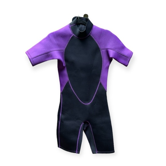🌻NEW REALON Black Purpl e 3mm Neoprene Shorty Wetsuit Size Medium - Picture 4 of 11